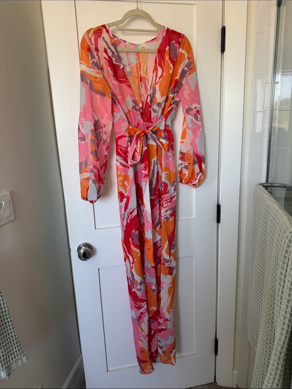 Pink & Orange Abstract Long Swim Coverup - Women